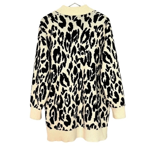 Who What Wear Leopard Print Chunky Open Cardigan Cream Black Size L - Picture 5 of 10
